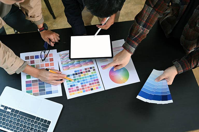 marketing team looking at color options